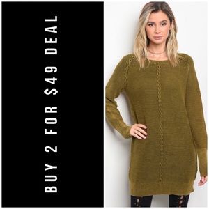 LAST3️⃣//MUSTARD OLIVE DISTRESSED SWEATER DRESS/TOP